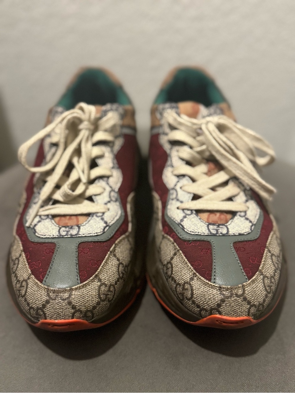 Gucci Multicolor GG Monogram Runner Sneakers - Burgundy, Beige, Teal, Orange - Picture 8 of 9